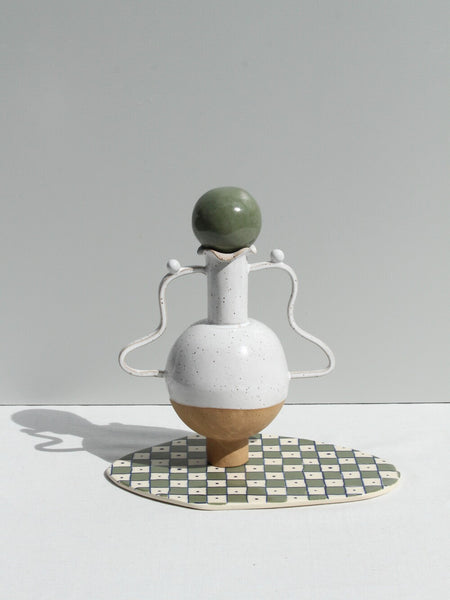 White Vessel with a Wiggle Handle and Stopper