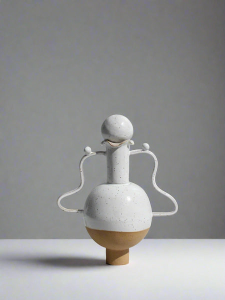 White Vessel with a Wiggle Handle and Stopper