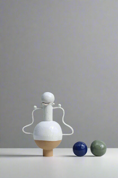 White Vessel with a Wiggle Handle and choice of three coloured Stoppers