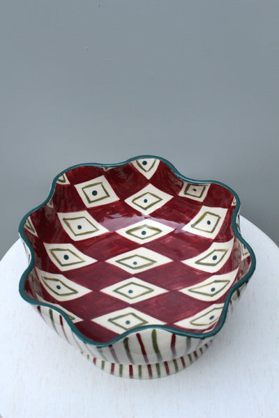 SECOND One of a Kind Burgundy and Green Bowl
