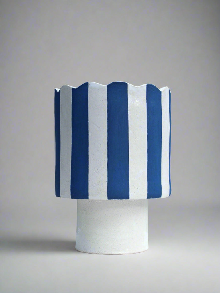 Cobalt Blue and White Striped Planter/ Vessel