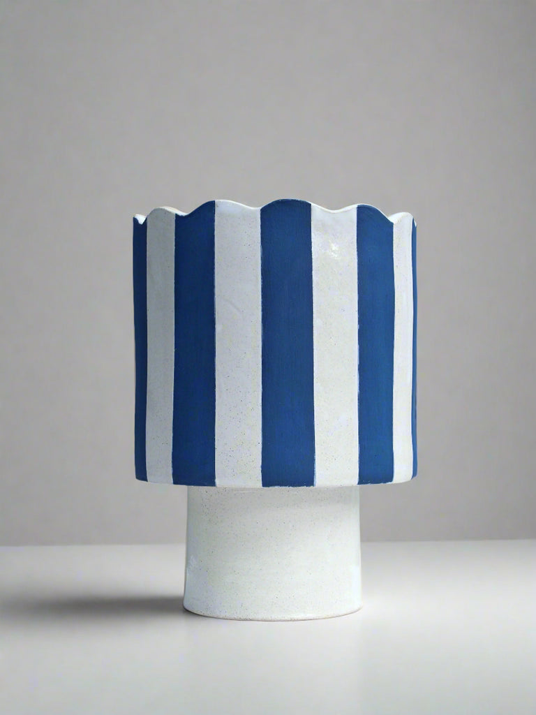 Cobalt Blue and White Striped Planter/ Vessel