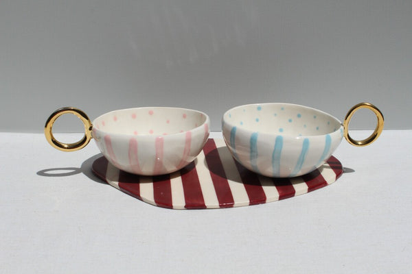 With Pleasure - Gold Handled Light Blue Striped Cup.