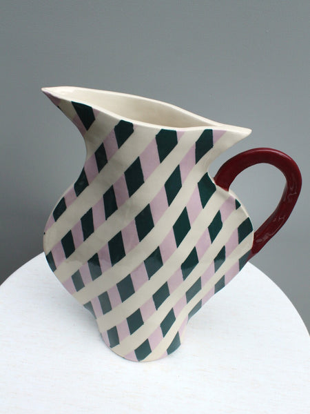 Lilac and dark green geometric ceramic jug from top