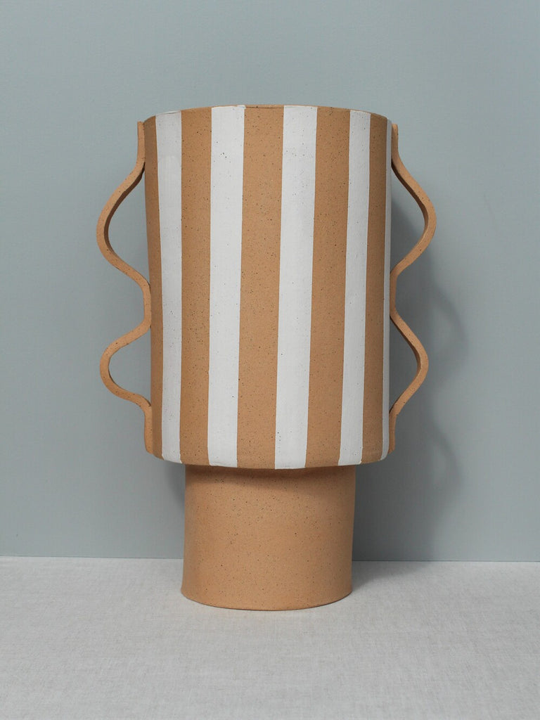 Large White Striped and Buff Vessel