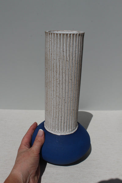 END of LIne 40% off - Tall Cobalt Blue and White Vessel