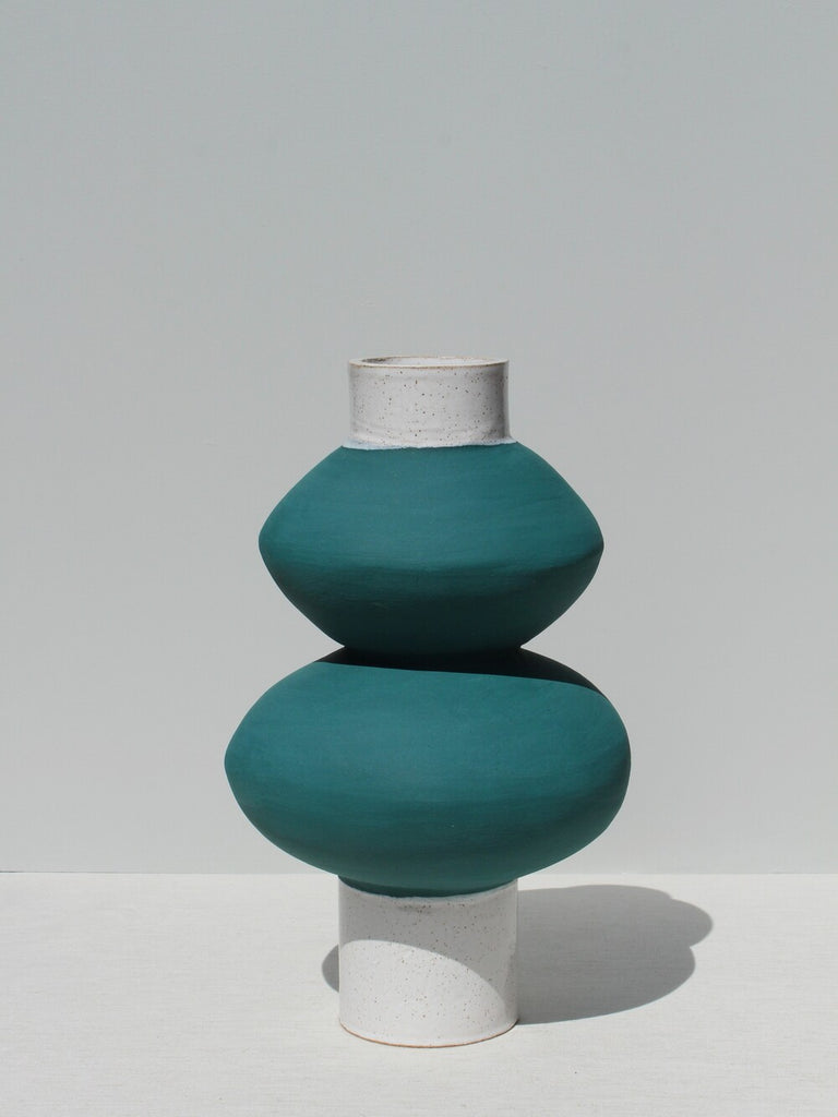Dark Green And White Stacked Vessel