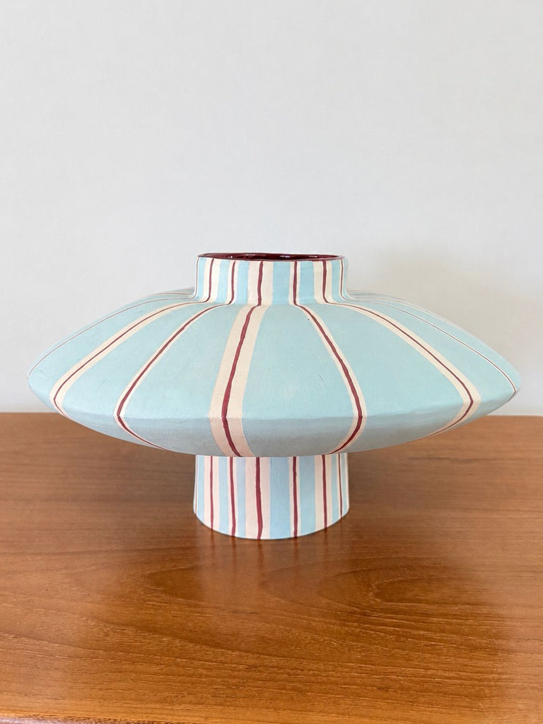 Taking Shape in Light Blue with Burgundy Stripes