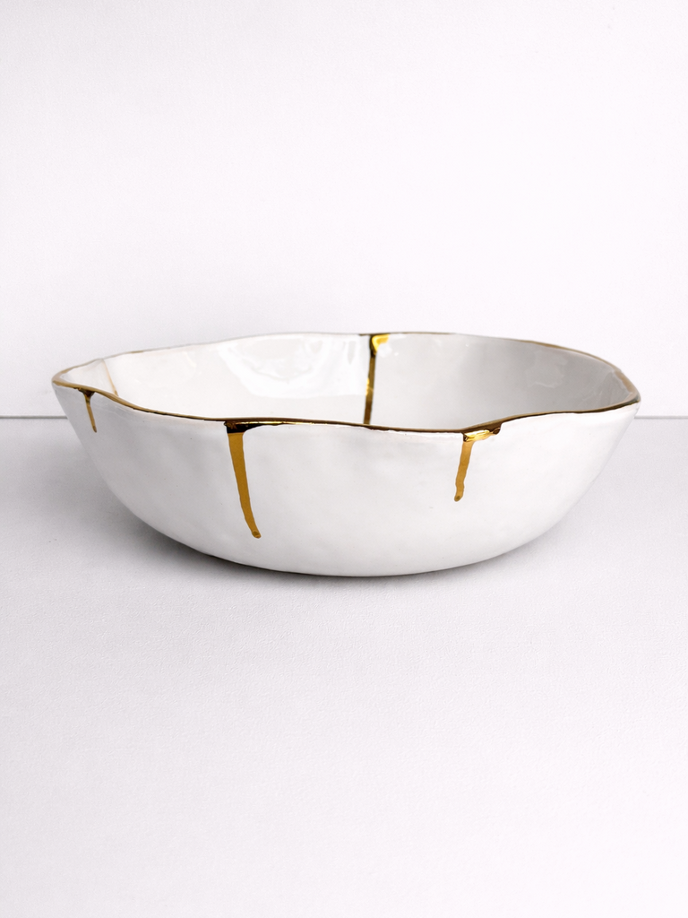 Large White Golden Bowl