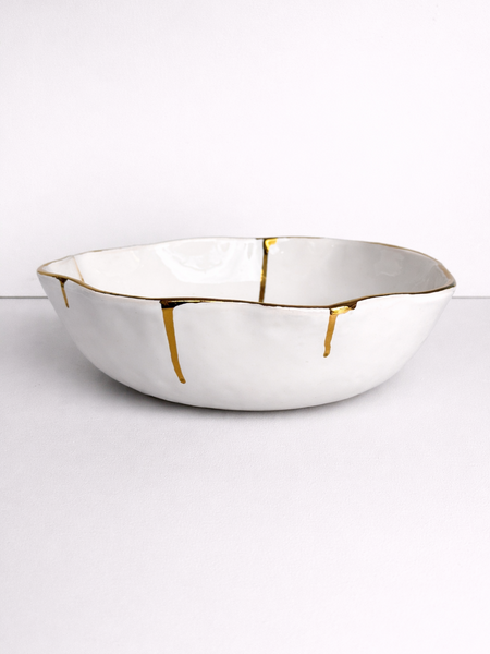 Large White Golden Bowl