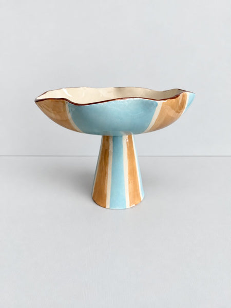 Light Blue and light Brown Pedestal Bowl