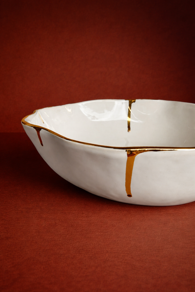 Large White Golden Bowl