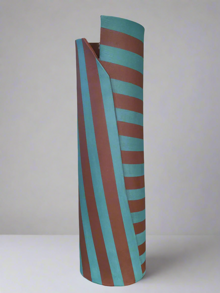 Green and Terracotta Striped Vessel