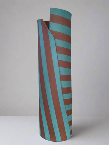 Green and Terracotta Striped Vessel