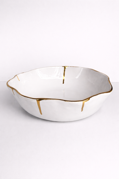 Large White Golden Bowl