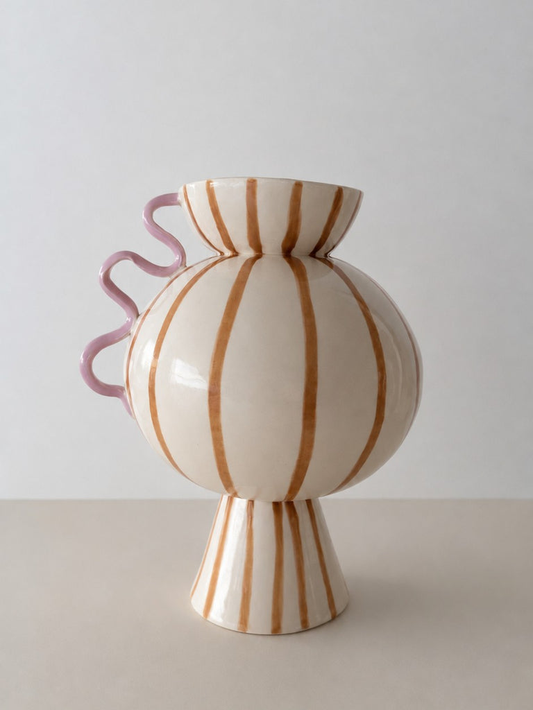 Charlie Brown- Sculptural Vessel with Light Brown Stripes