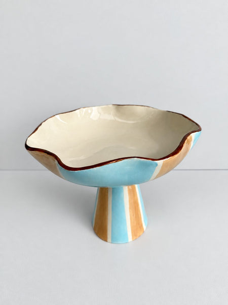 Light Blue and light Brown Pedestal Bowl