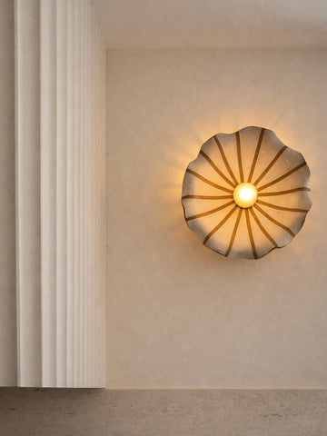 Striped Speckled Buff Ceramic Wall Sconce or Ceiling Light