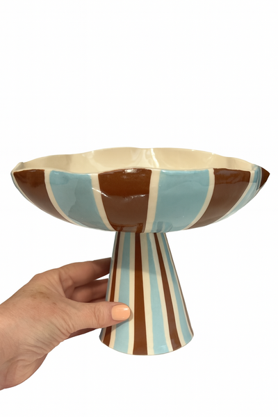 Light Blue and Brown Pedestal Bowl