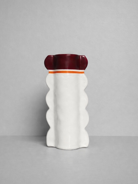 Burgundy and Orange Scalloped Vessel