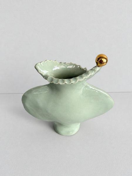Sage Green Vessel with 22 Carat Gold Ball