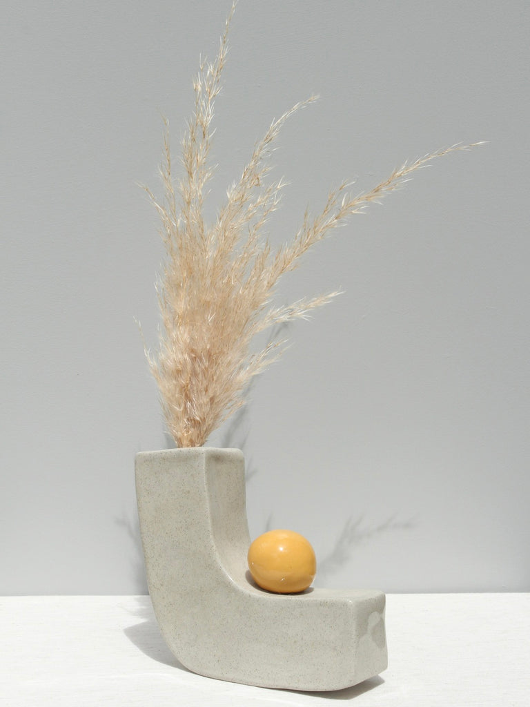 END OF LINE- Balanced Sculptural Vase with mustard ball