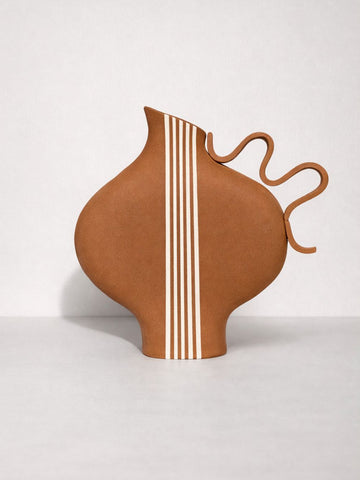 Terracotta Striped Vase with a Wiggle Handle