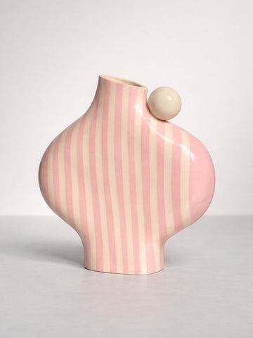 Pink and Cream Striped Vase