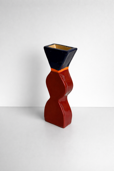 Tribute Vessel in Burgundy and Blue with an orange stripe