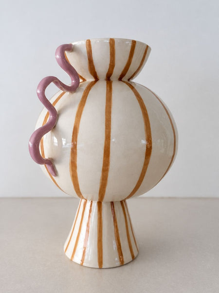 Charlie Brown- Sculptural Vessel with Light Brown Stripes