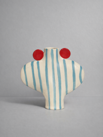 Blue Striped Vessel with Red Handles