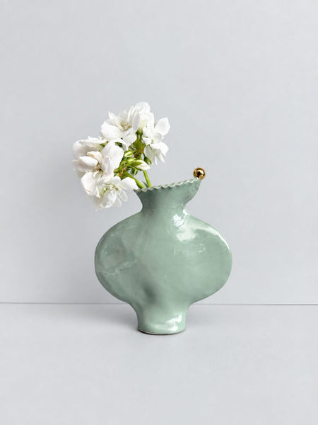 Sage Green Vessel with 22 Carat Gold Ball