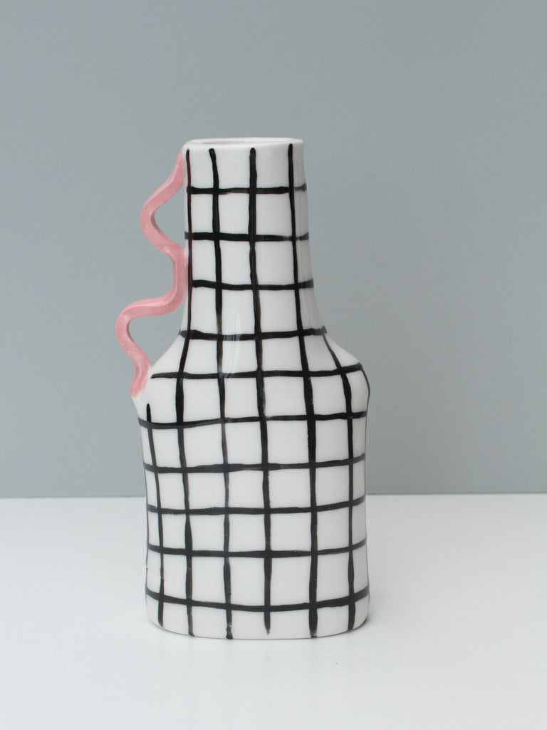 SECOND - Black Grid Vessel with Pink Handle