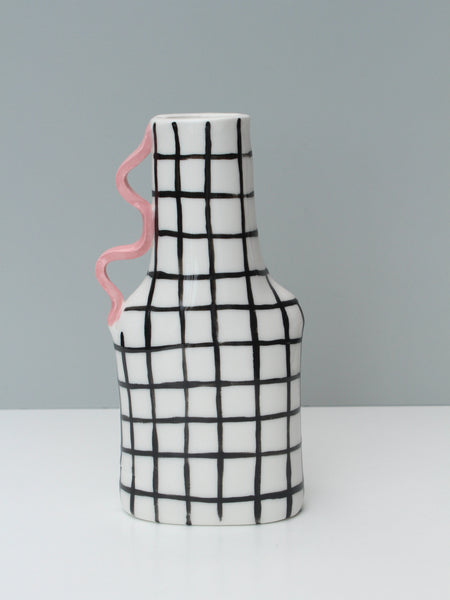 SECOND - Black Grid Vessel with Pink Handle