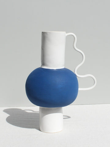 Cobalt Blue and White Vase with a Wiggle Handle