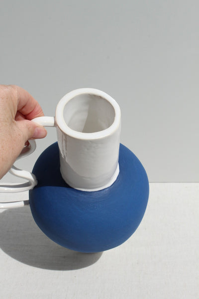 Cobalt Blue and White Vase with a Wiggle Handle