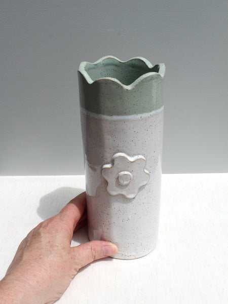 Sage and White Daisy Vase