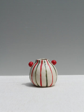 Dot Pot with Red and Green stripes