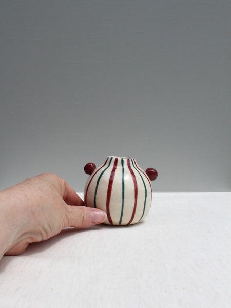 Dot Pot with Maroon and Green stripes