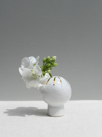 Small White Vase with Gold Detailing