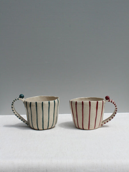 Pair of Striped Cups (Green and Maroon)