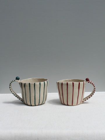 Pair of Striped Cups (Green and Maroon)