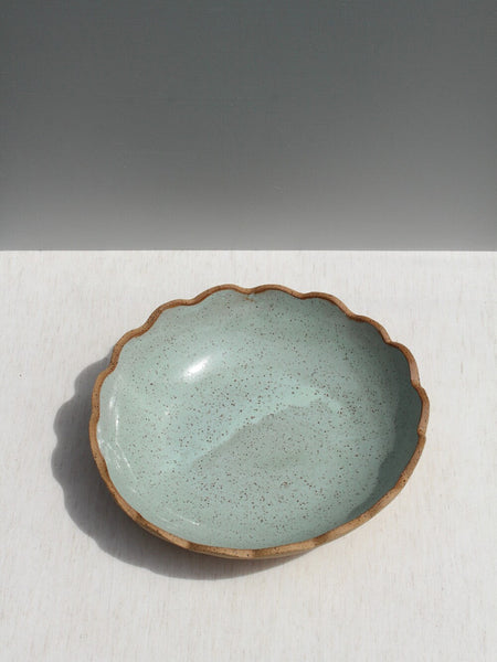 Sage Pasta Bowl with a Scalloped Edge