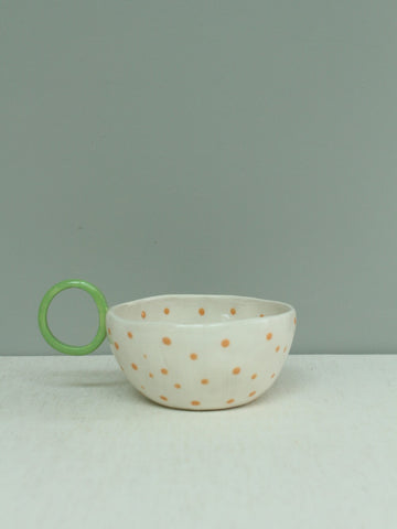 SECOND 50% Off -  Cup - Orange Polka Dot and Seagrass Handle