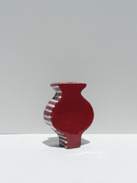 Small Burgundy Vessel with white Stripes