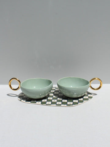 Set of two Gold Handled Sage Green Cup.