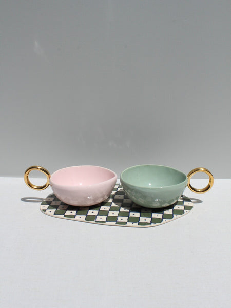 With Pleasure - Gold Handled Sage Green Cup.