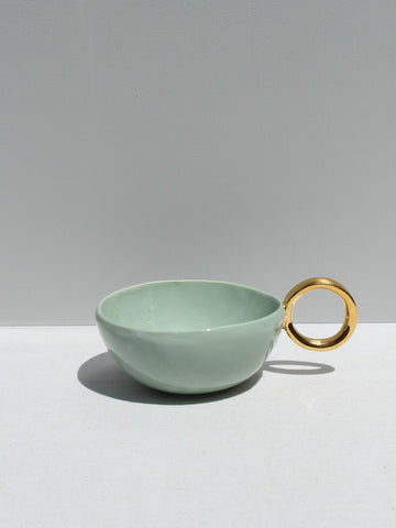 With Pleasure - Gold Handled Sage Green Cup.