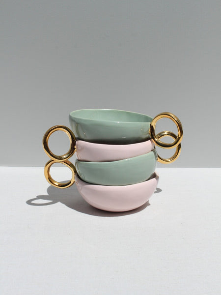 With Pleasure - Gold Handled Sage Green Cup.