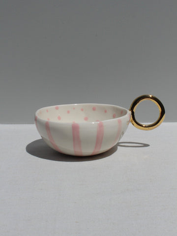 With Pleasure - Gold Handled Pink Striped Cup.